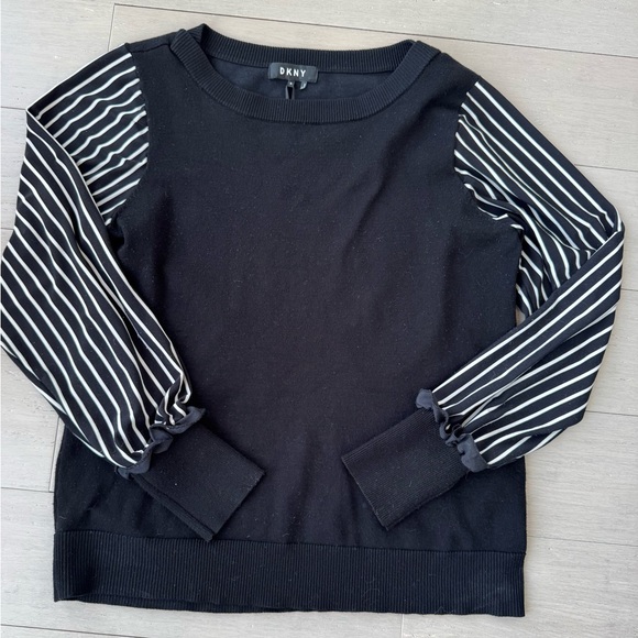 Dkny Sweaters - DKNY Black Sweater Long Striped Sheer Sleeves Woman’s SZ M